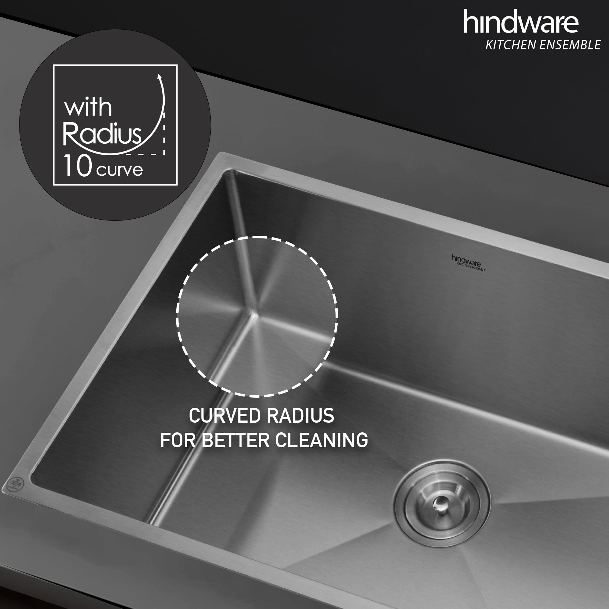 Hindware Kitchen Sink, Stainless Steel, Handmade Single Bowl Single Drain Board Kitchen Sink (Marino Neo 31x19x9)