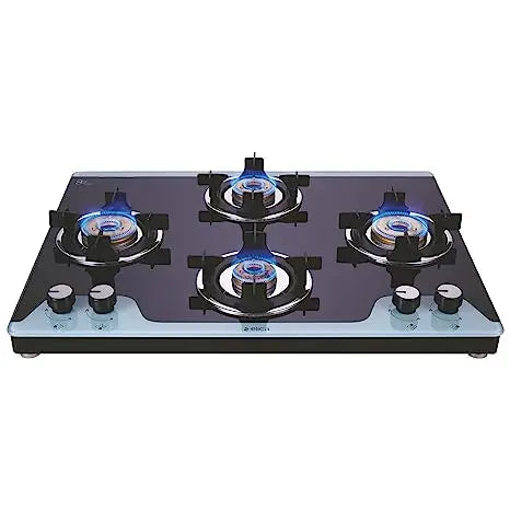 Elica Slimmest 4 Burner Auto Ignition Gas Stove with Double Drip Tray and Forged Brass Burners 694 CT VETRO 2J TKN CROWN DT AI