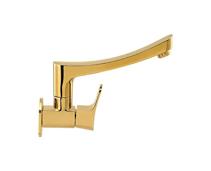 Cera F1012261FG Lustre Perla French Gold Finish Quarter Turn Wall Mounted Sink Cock With 200 mm (8") Long Swivel Spout And Wall Flanges