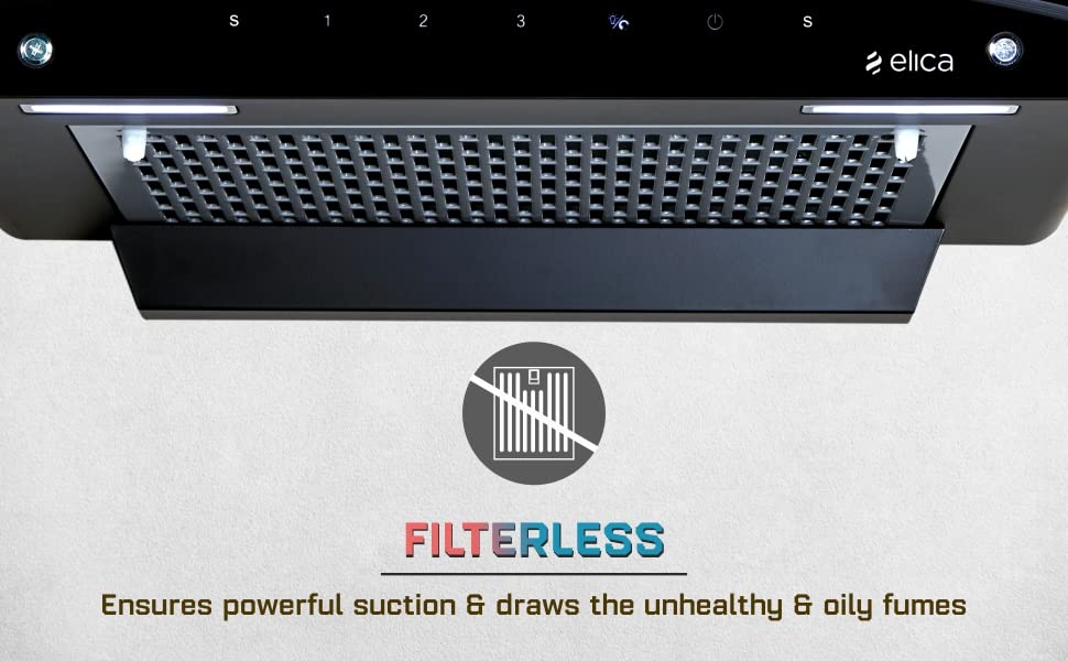 Elica 90 cm 1200 m3/hr Filterless Auto Clean Chimney FL 900 SLIM HAC MS NERO Black