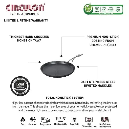Meyer Circulon Non Stick Aluminium Flat Dosa Tawa 28cm Black