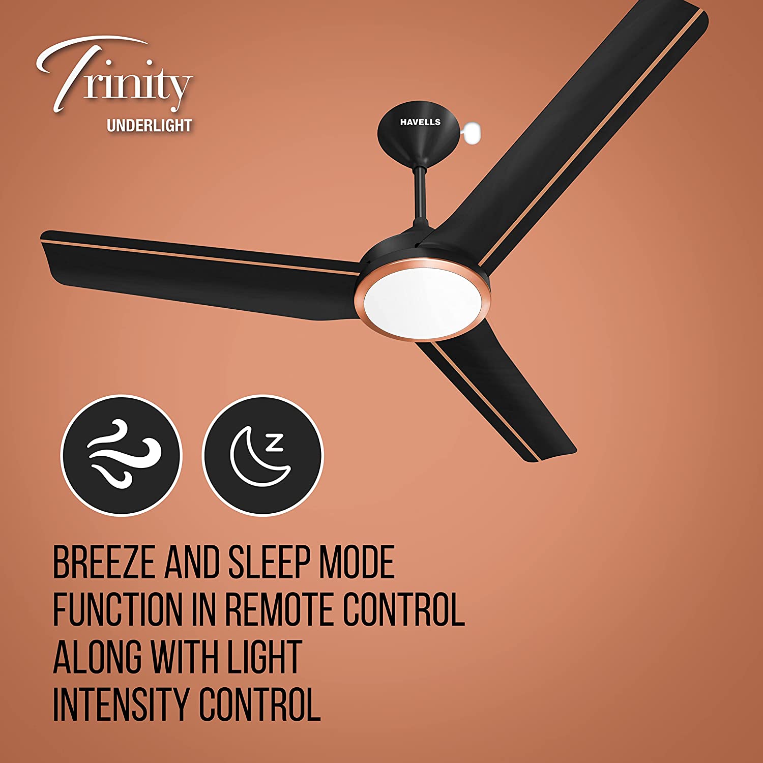 Havells Trinity Underlight 1200mm Ceiling Fan Dusk LT Copper