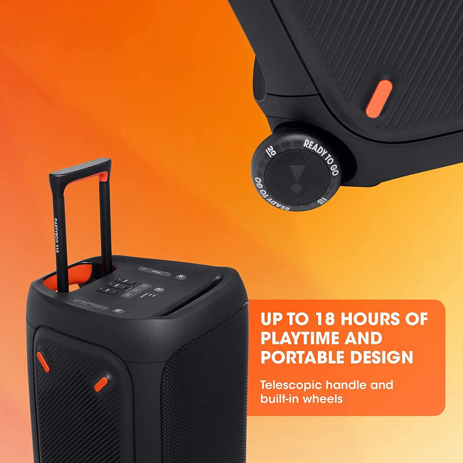 JBL Partybox 310 | Portable Bluetooth Party Speaker | 240W Monstrous Pro Sound | Dynamic Light Show | Backlit Panel | Telescopic Handle & Wheels | Guitar & Mic Support PartyBox App (Black)