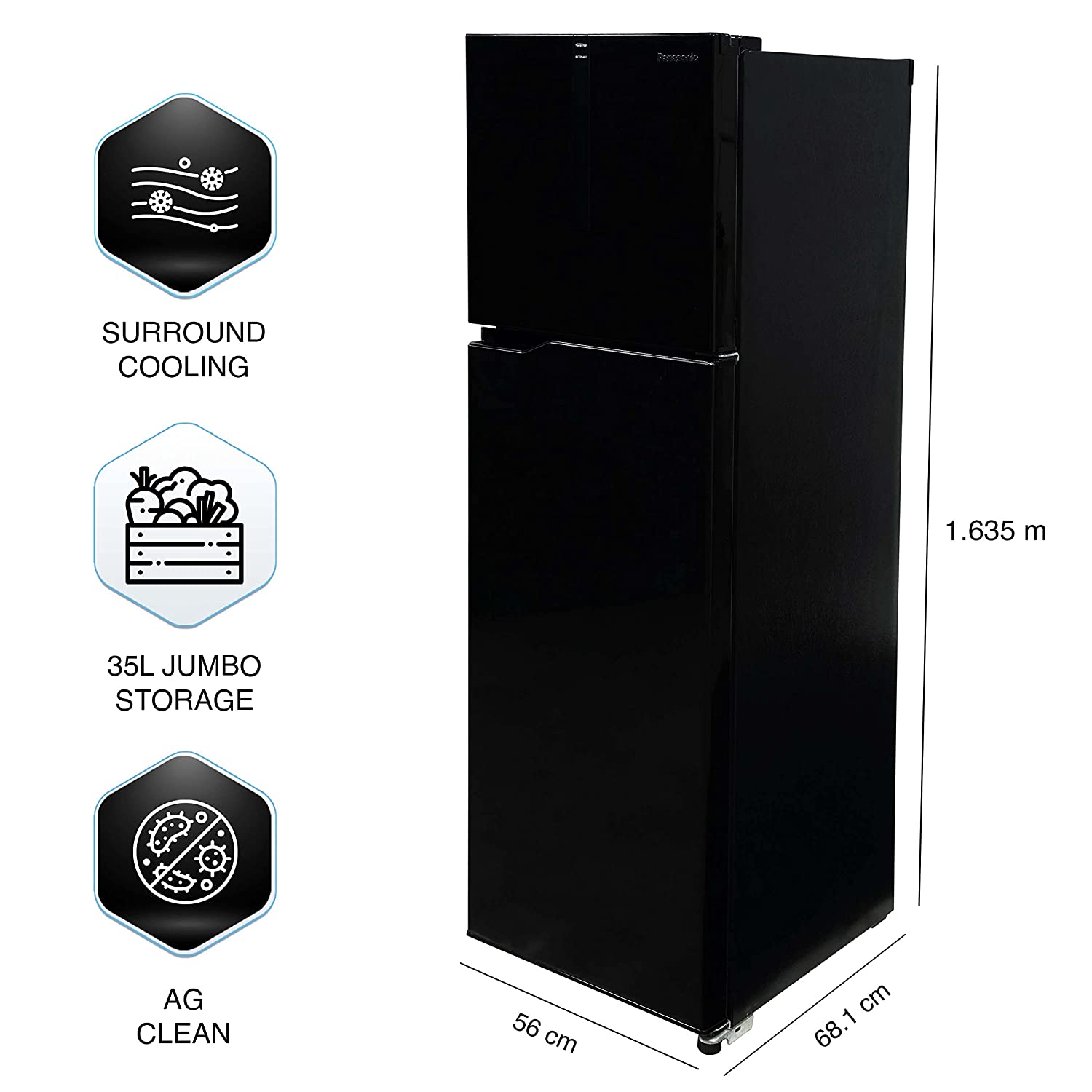Panasonic 280 L Double Door 3 Star AI Enabled Inverter Technology Frost Free Refrigerator (NR-TH292CPKN, Diamond Black, Jumbo Fresh Vegetable Basket,2023 Model, Net Capacity 256L)