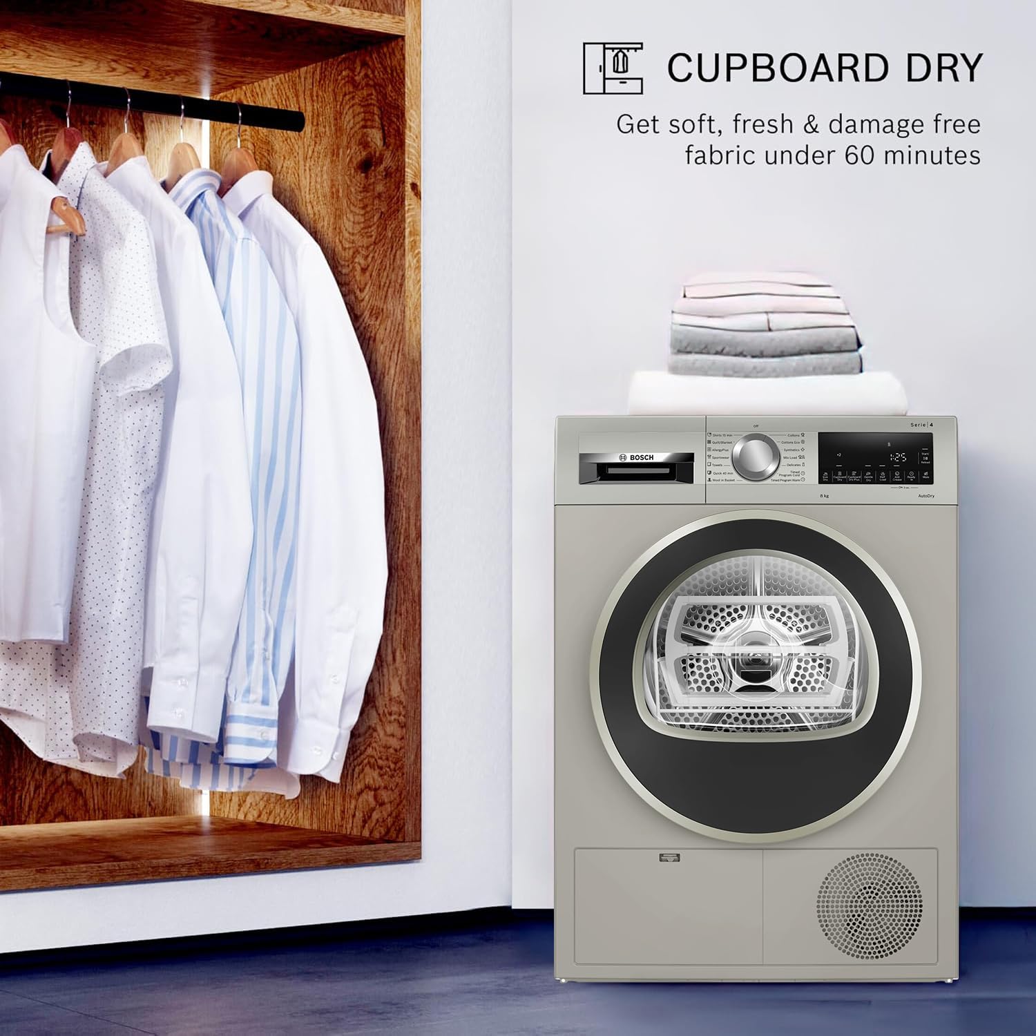 Bosch 8kg Front Load Condenser Tumble Dryer (WPG23108IN, 5 Drying Options, 14 Programs)