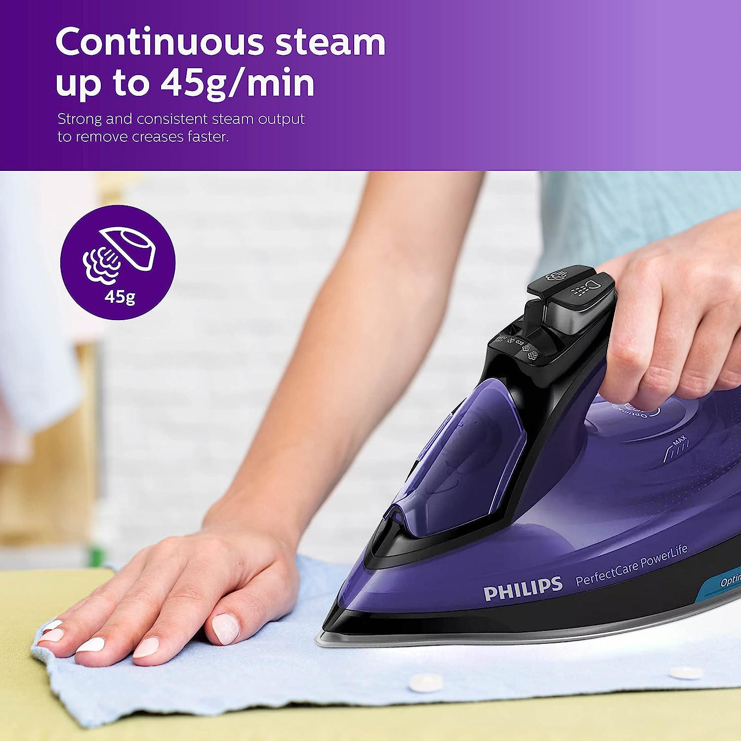 Philips Perfect Care Steam Iron with Optimal Temp Technology (No Burn Guarantee - GC3925/34