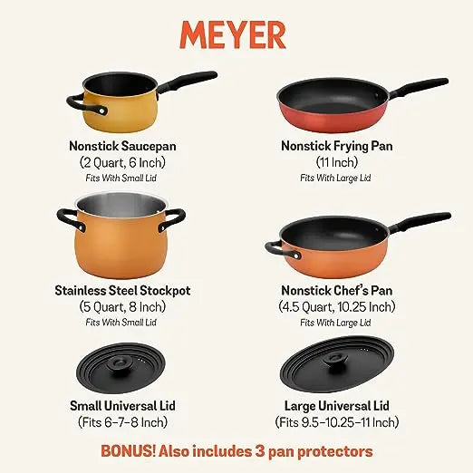 Meyer Accent Series Spark Edition Cookware Set Nonstick Stainless Steel Set Induction Base 6 Piece Assorted Colors