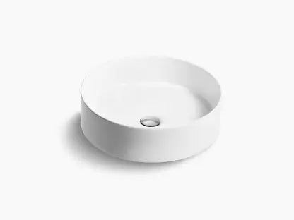 kohler K-90012T-0 410mm round vessel basin without faucet hole in white