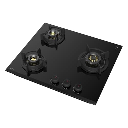 KAFF ASHFORD ASF 603 Built-in Hob/Hobtop 3 Burners, Auto Electric Ignition Glass Top, 60 CM, Full Brass Burners with all Flame Failure Device, 8 MM Thick Toughened Glass (Black)