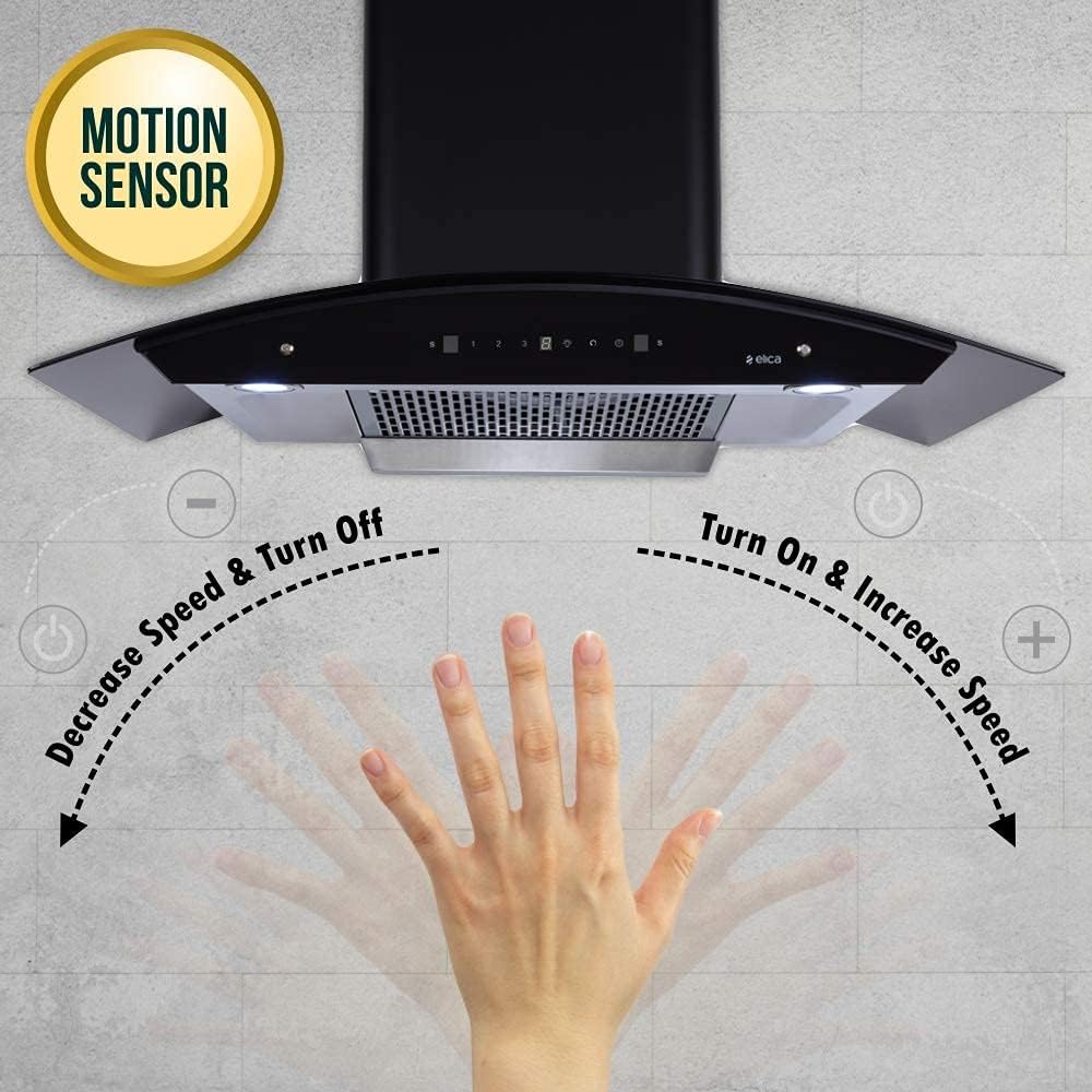 Elica 90 cm 1200 m3/hr Filterless Auto Clean Chimney with Free Kit (WDFL HAC TOUCH 90 MS, Touch + MS Control, Black)
