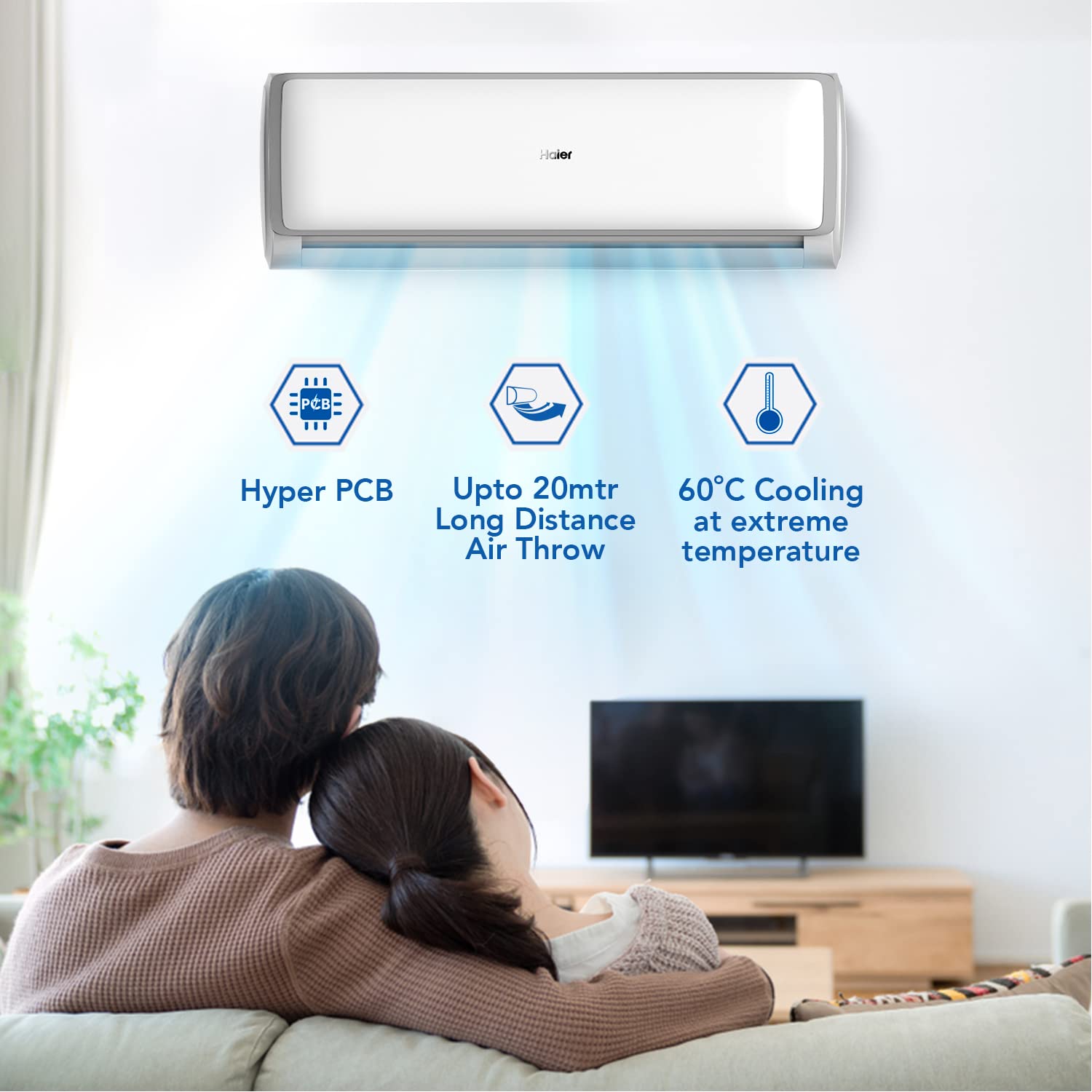 हायर स्प्लिट एसी 2 टन, 3 स्टार रेटिंग सफेद HSU22E-TXS3B INV