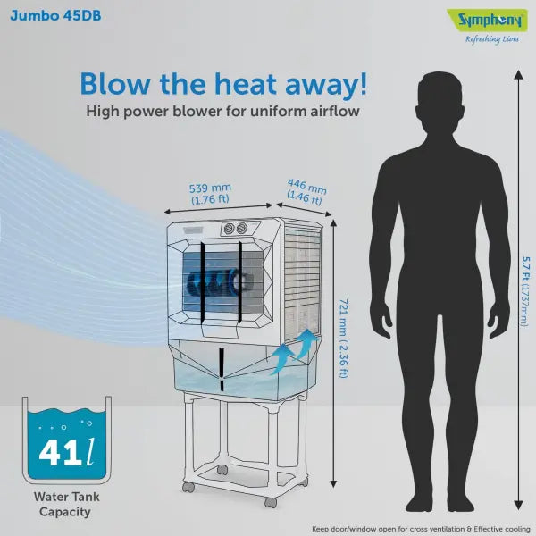 Symphony Jumbo 45 DB Air cooler with trolley(white) 41L