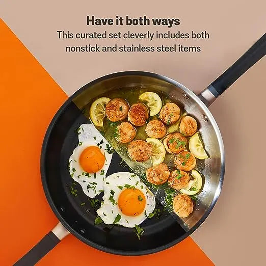 Meyer Accent Series Nonstick Stainless Steel Cookware Set Induction Base 6 Piece Matte Black
