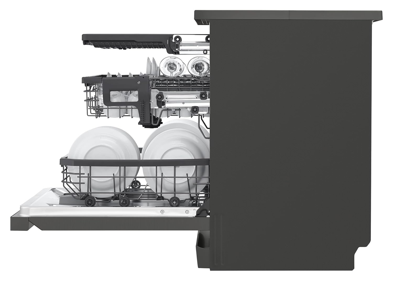 LG 15 Place Settings with TrueSteam Technology Freestanding Dishwasher (DFB435FM, Matte Black, Auto Open Door, QuadWash, EasyRack Plus-Easy to load all types of utensils, Direct Drive Motor & Wi-Fi)