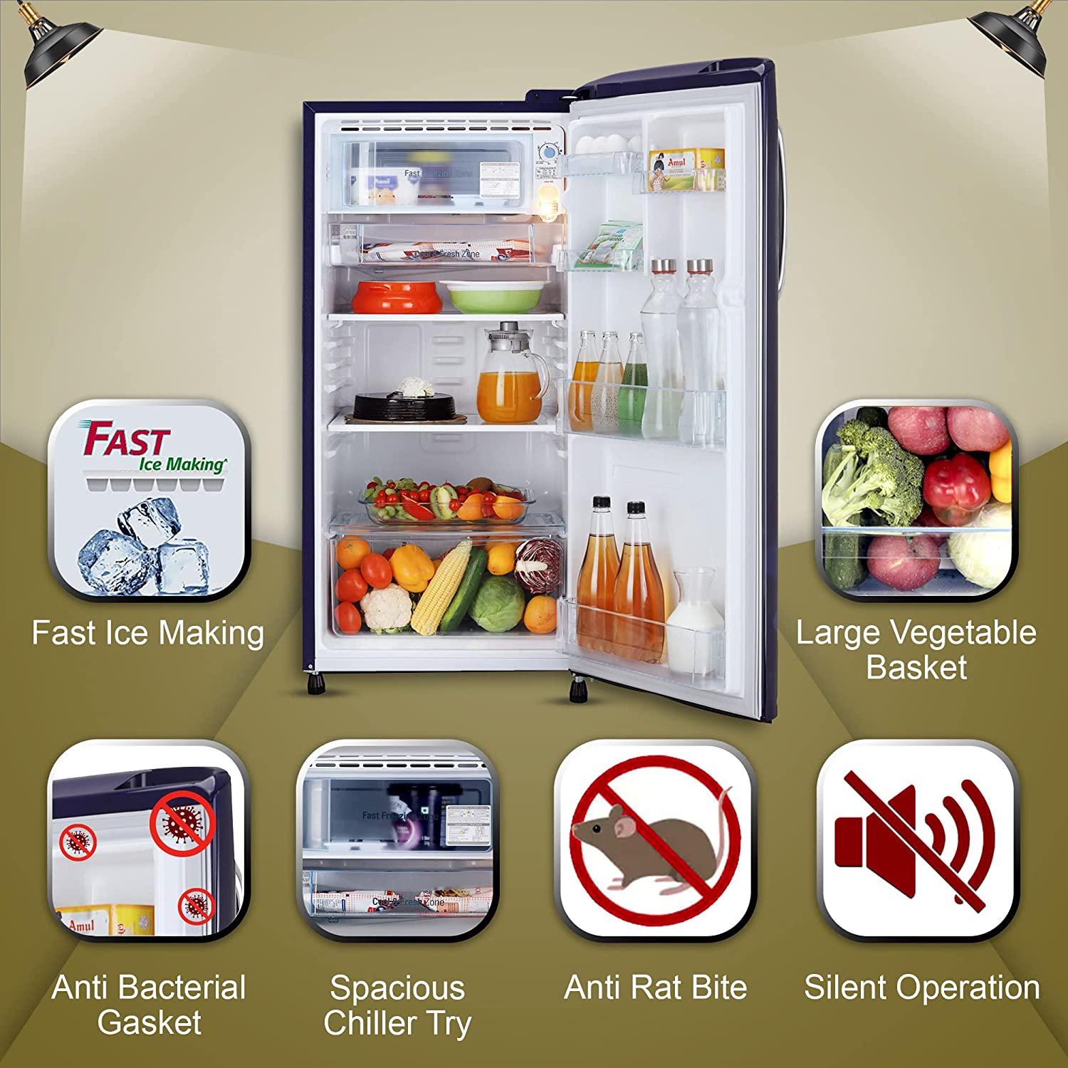 LG 185 L 3 ஸ்டார் டைரக்ட்-கூல் சிங்கிள் டோர் ரெஃப்ரிஜிரேட்டர் ‎ப்ளூ யூபோரியா