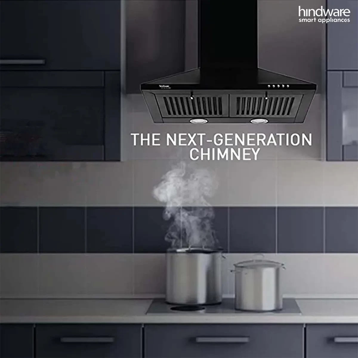 Hindware Marvia 60 cm 1000 m/hr Pyramid Kitchen Chimney With Double Baffle Filter (Black) (C100321)