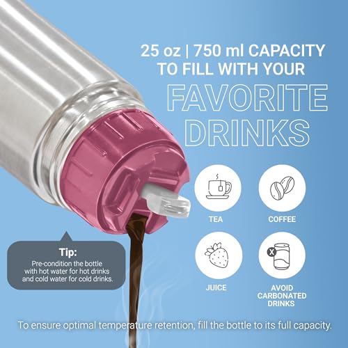 Milton Glassy 750 Thermosteel 24 Hours Hot and Cold Water Bottle with Drinking Cup Lid, 750 ml, Pink | Leak Proof | Office Bottle | Gym Bottle | Home | Kitchen | Hiking | Trekking | Travel Bo