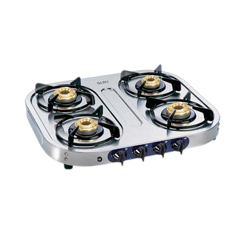 Glen 4 Burner Stainless Steel Gas Stove 1 High Flame 3 Brass Burners (1044HFBBAI