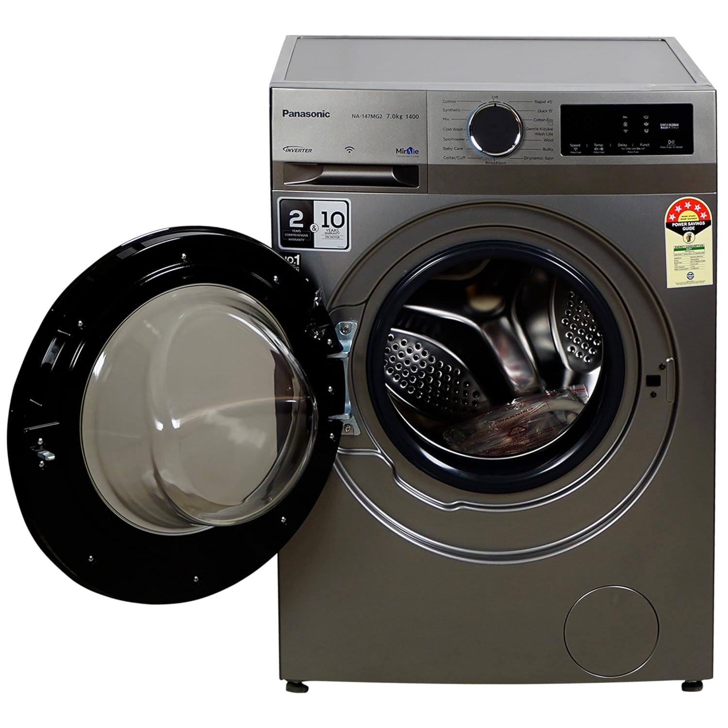 Panasonic 7kg 5-Star Inverter Fully Auto Front Load Washer w/ Built-In Heater, 15 Wash Prog, 1400 RPM (NA-147MG2L01, Dark Silver 2024)