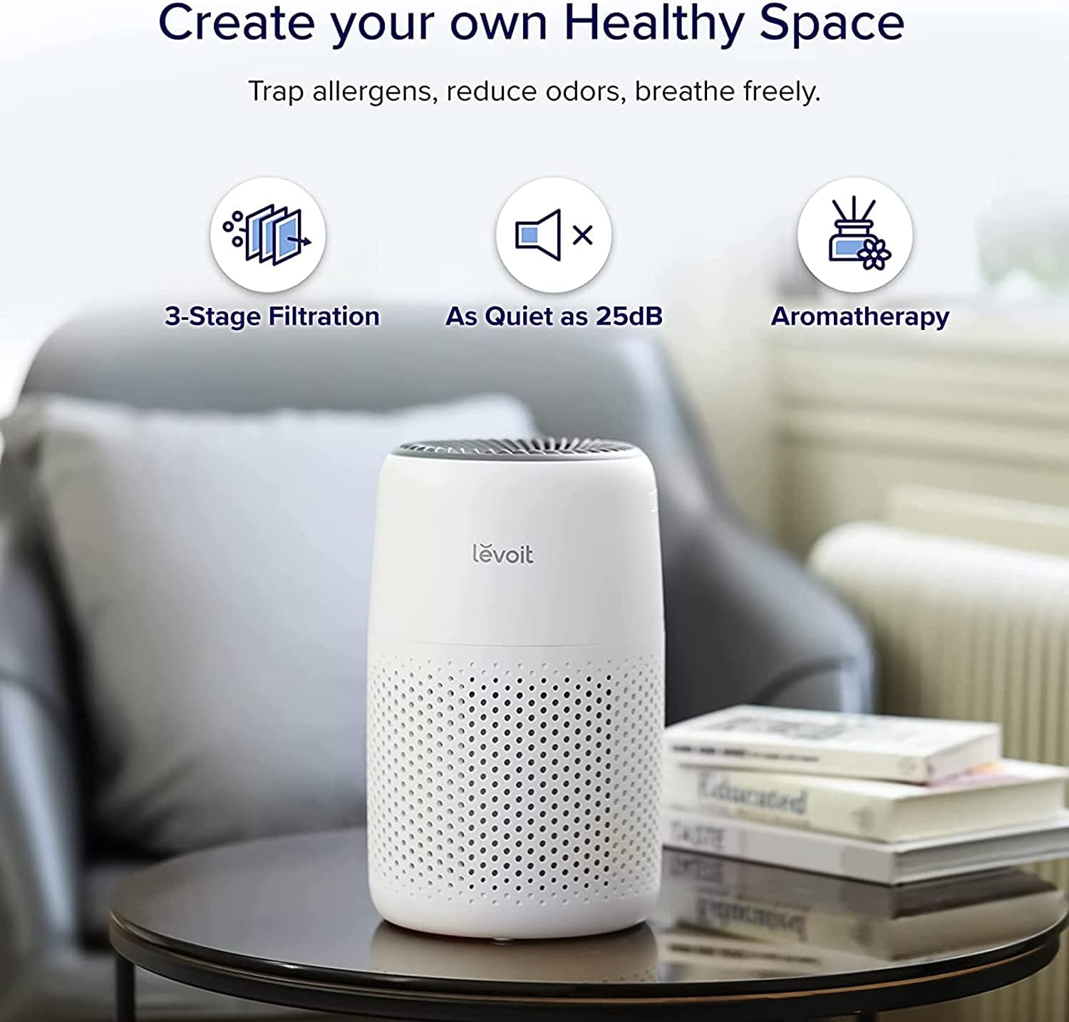 LEVOIT Core Mini Air Purifier - 183 Sq Ft Coverage, H13 True HEPA Filter, Removes Pollutants