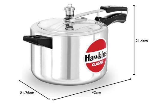 Hawkins Aluminium 5 Litre Classic Pressure Cooker, Best Inner Lid Cooker, Silver (Cl50)