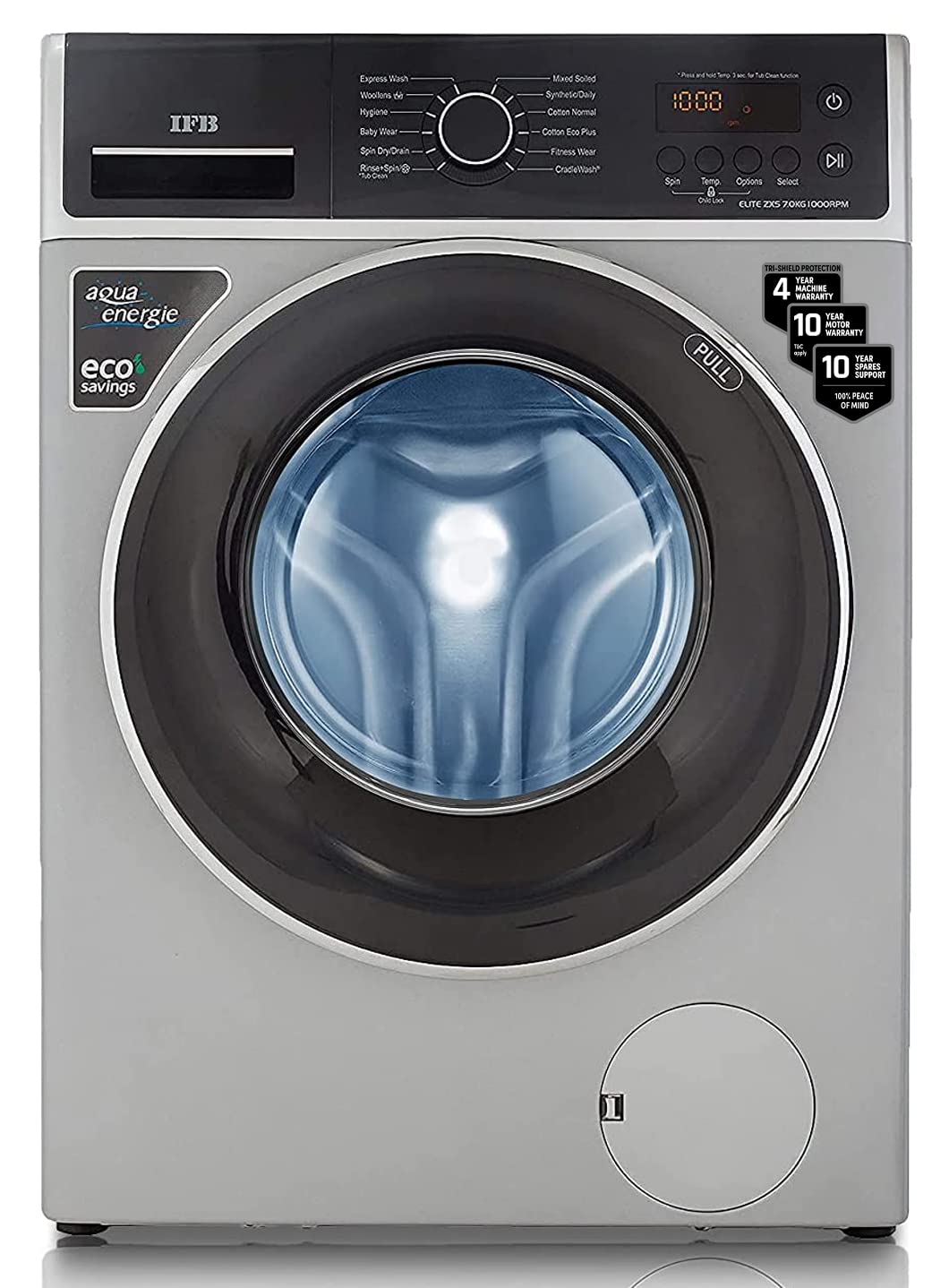 IFB 7 Kg 5 Star Fully-Automatic Front Loading Washing Machine (ELITE ZXS, Silver, In-Built Heater, 3D Wash technology)