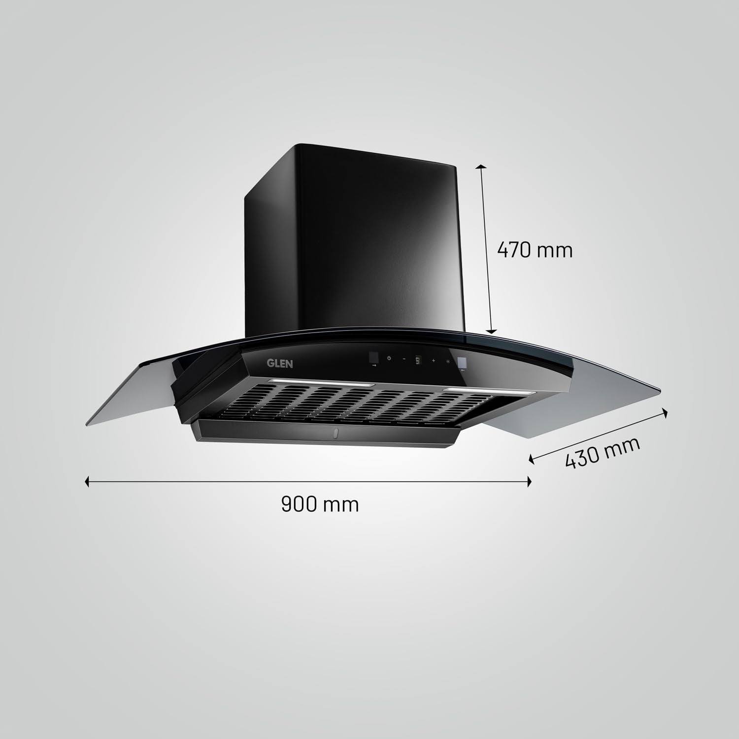 GLEN 90 cm 1500m3/hr Auto-Clean Filterless Curved Glass Kitchen Chimney With Motion Sensor+Touch Controls (Senza Turbo Black)