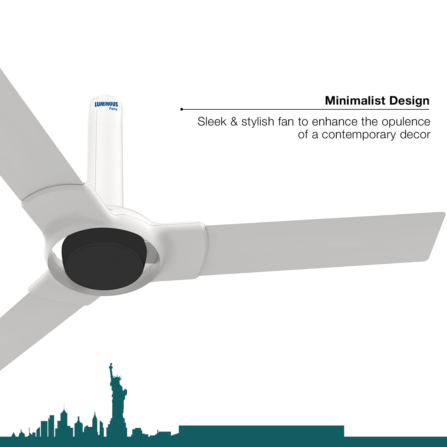 Luminous New York Tiffany 3 Blade Ceiling Fan With Remote Control and BLDC Motor, 1200mm- Alice White