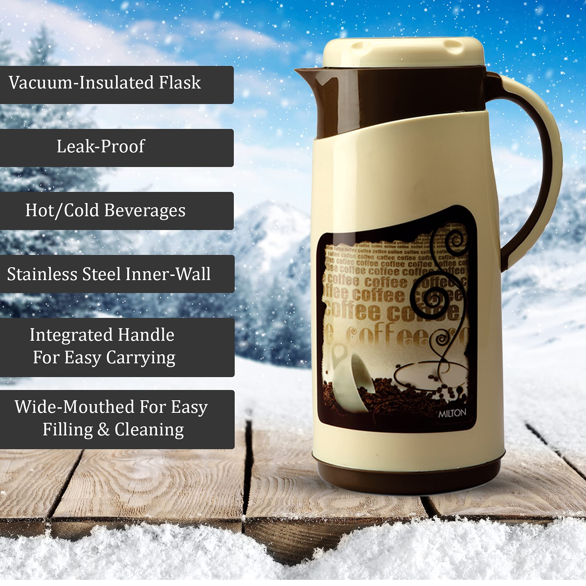 Milton Viva Tuff 1500 Insulated Inner Stainless Steel Jug, 1.35 Litre, 1 Piece, Brown | BPA Free | Hot and Cold | Easy to Carry | Leak Proof | Tea Jug | Coffee Jug | Water Jug | Hot Beverages