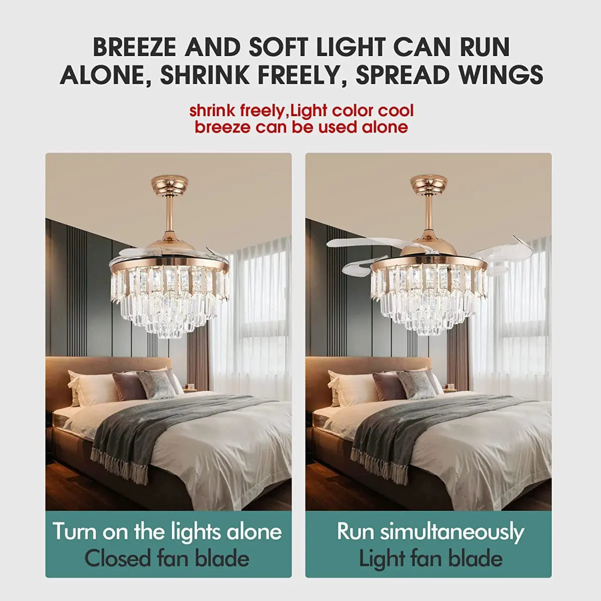 oltao Crown Chandelier Fan with with BLDC Motor, LED Light, Noiseless Retractable Blade, Summer/Winter Mode and Remote Control