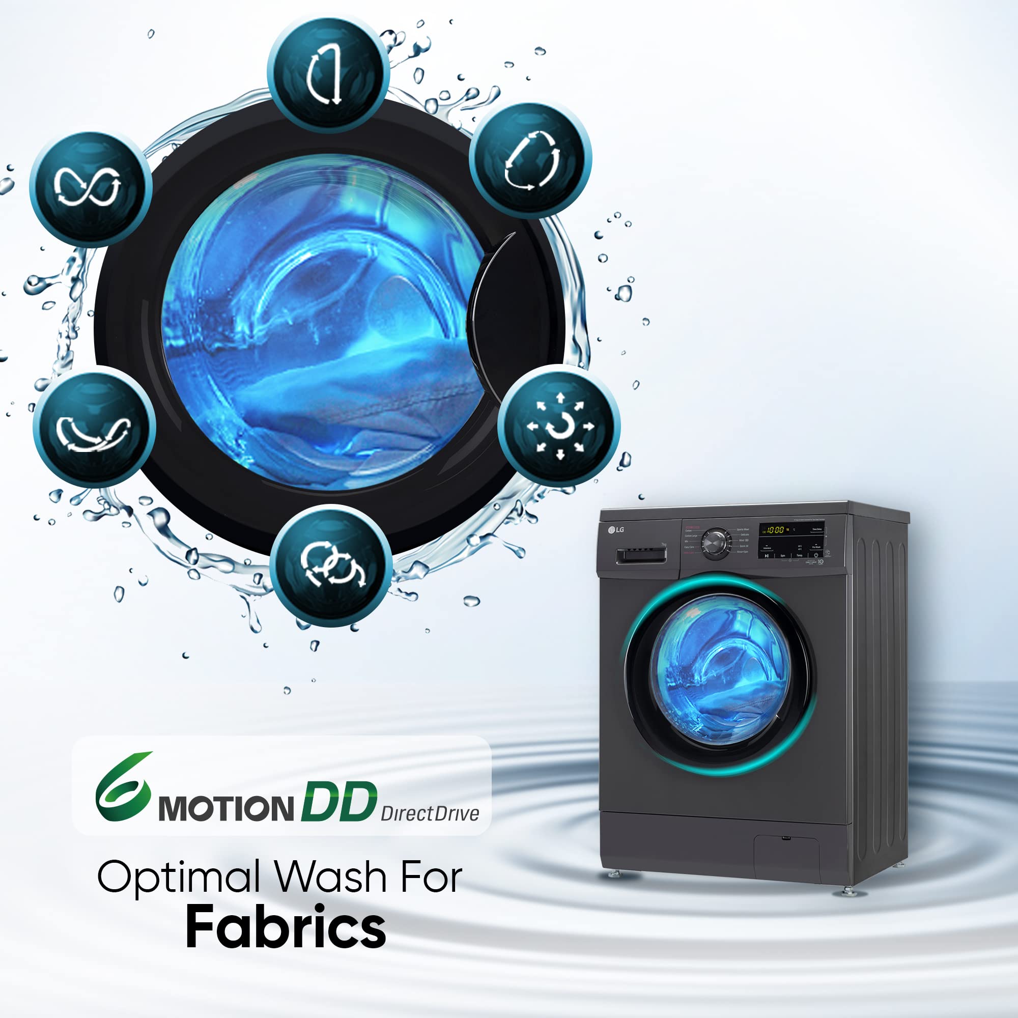 LG 7 Kg, 5 Star, Direct Drive Technology, Steam Wash, 6 Motion DD, Smart Diagnosis, Fully-Automatic Front Load Washing Machine (FHM1207SDM, Allergy Care, In-Built Heater, Touch Panel, Middle