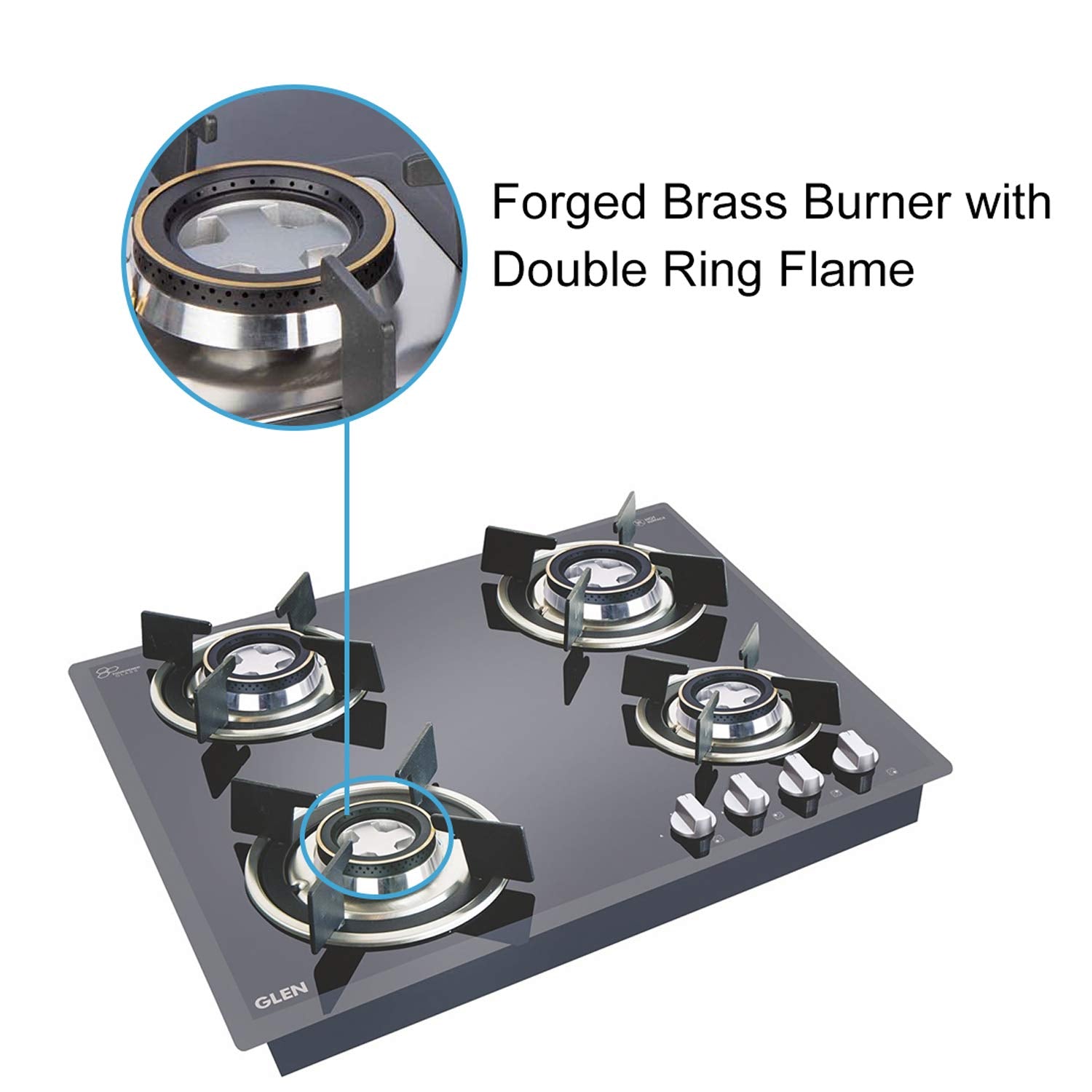 Glen Glass Top 4 Burner Gas Stove with Forged Brass Burners (BH4B60ROHTDB Cooktop, Black)