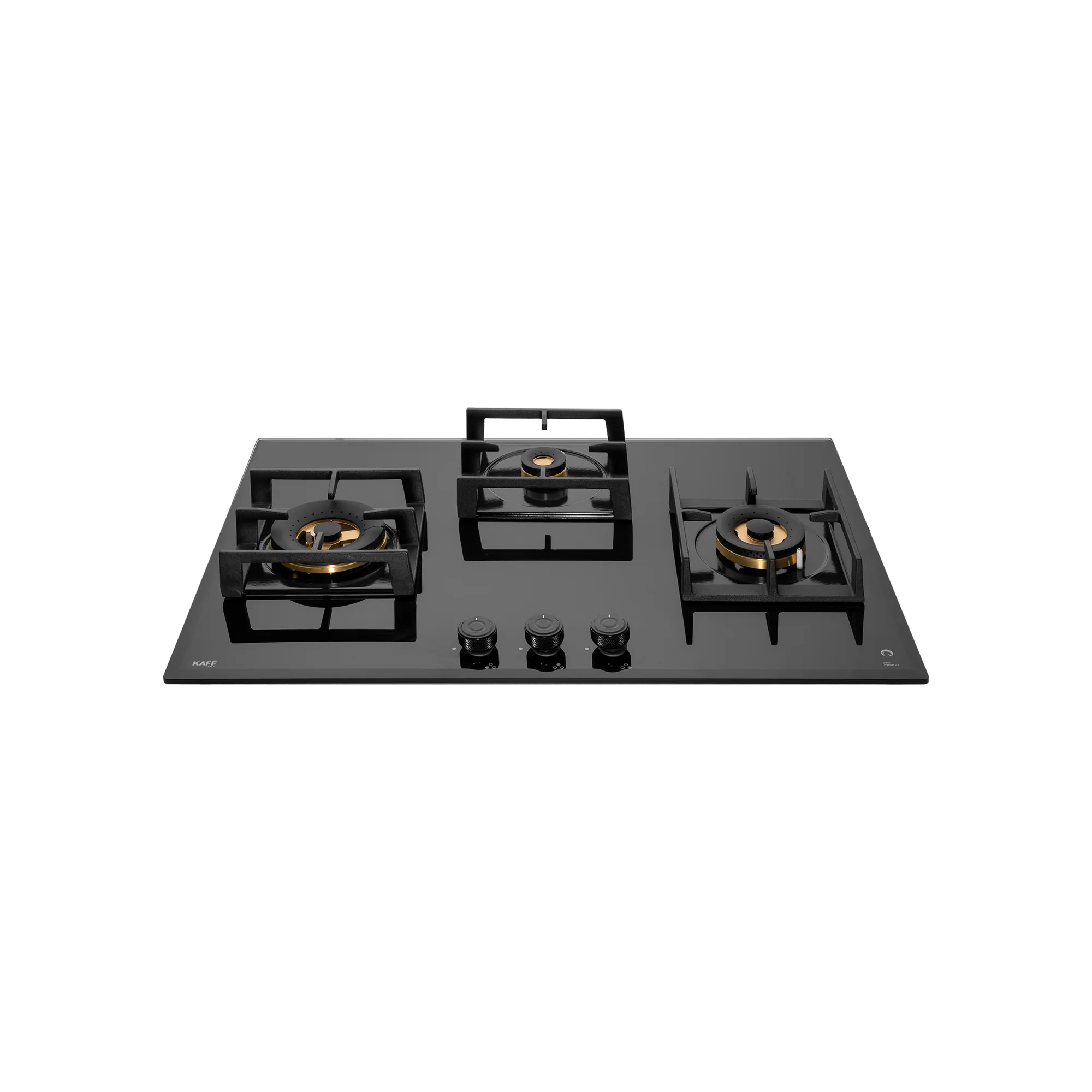 Kaff MFBX 763-3 Full Brass Burners Built-in Hob with Square Drip Tray (Black Shiny)