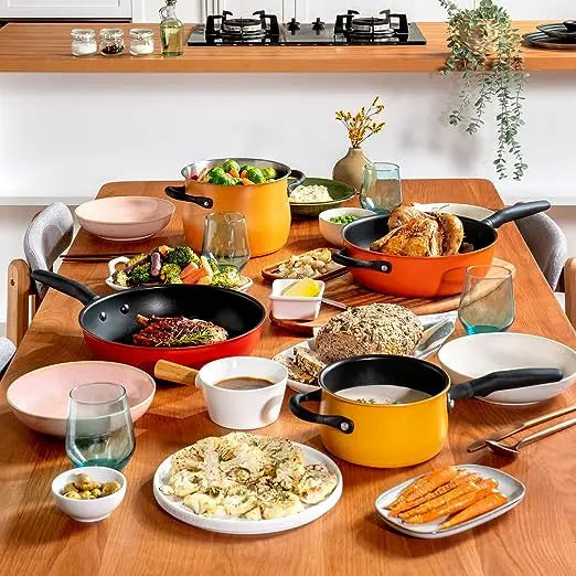 Meyer Accent Series Spark Edition Cookware Set Nonstick Stainless Steel Set Induction Base 6 Piece Assorted Colors