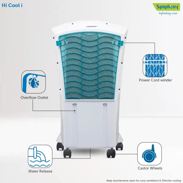 Symphony HiCool-i Modern Personal Room Air Cooler 31-litres, with Remote, Honeycomb Pad (White)