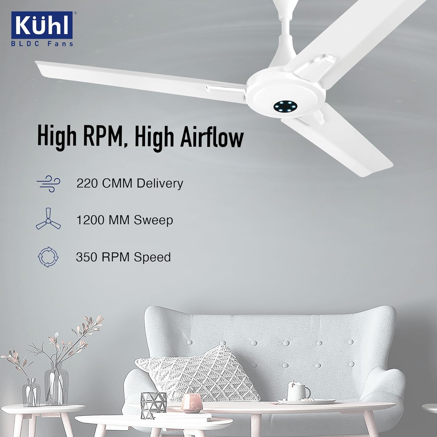 KUHL Prima A7 1200mm BLDC Ceiling Fan | Remote Control | 65% Power Savings | 29W | BEE 5 Star & ISI Certified