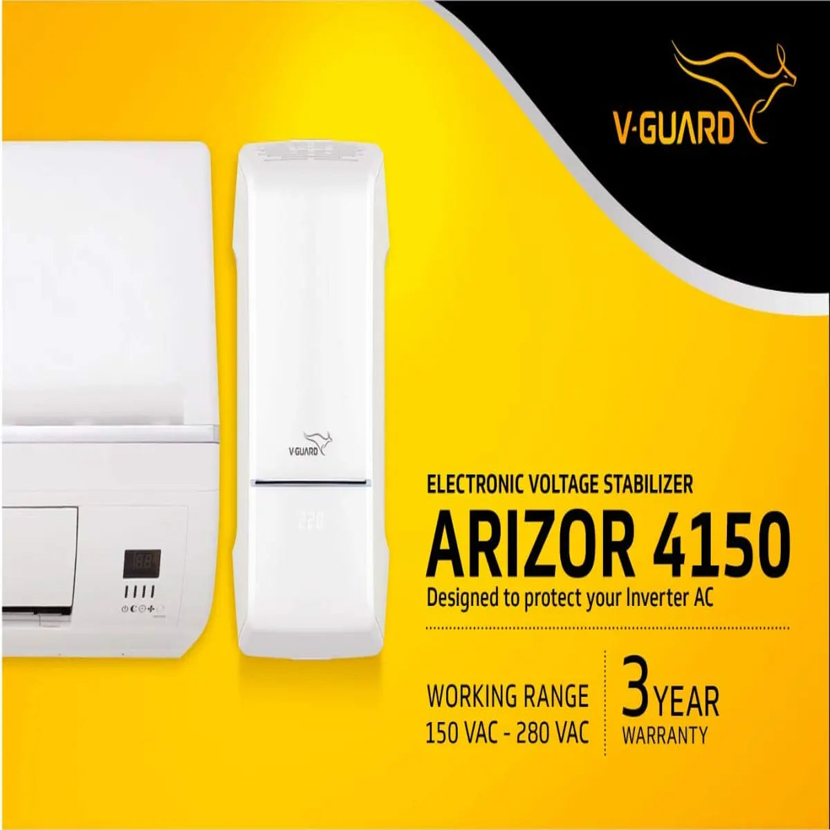 V-Guard ARIZOR 4150 Voltage Stabilizer for Inverter AC Upto 1.5 TON (White, 150 VAC-280 VAC)