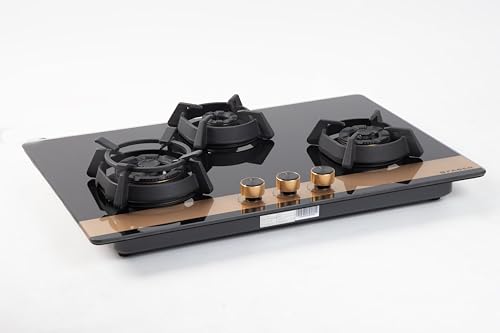Faber 78cm 3Burner Gas Hob | Flame Failure Device | Cast Iron Pan Support | Metal Knobs | Dual Flame Burner | 8mm Toughened Black Glass | Versatile Hob/Cooktop | Hob Utopia Pro HT 783 BR CI