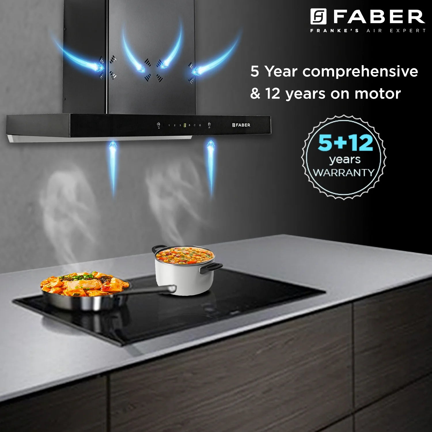 Faber 75cm Filterless Kitchen Chimney - HOOD CYGNUS IN 3D HC SC FL BK