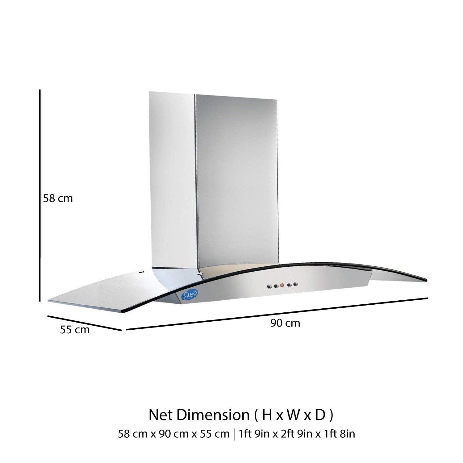 Glen 90cm 1000 m3/h Curved Glass Wall Mounted Chimney (6071 SS)