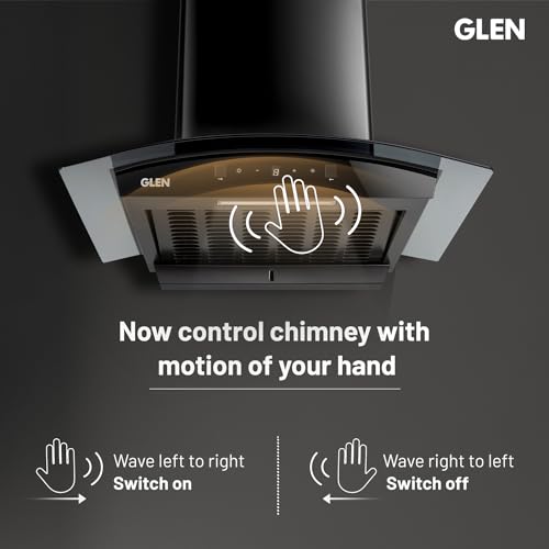 GLEN 60 cm 1500m3/hr Auto-Clean Filterless Curved Glass Kitchen Chimney With Motion Sensor+Touch Controls (Senza Turbo Black)