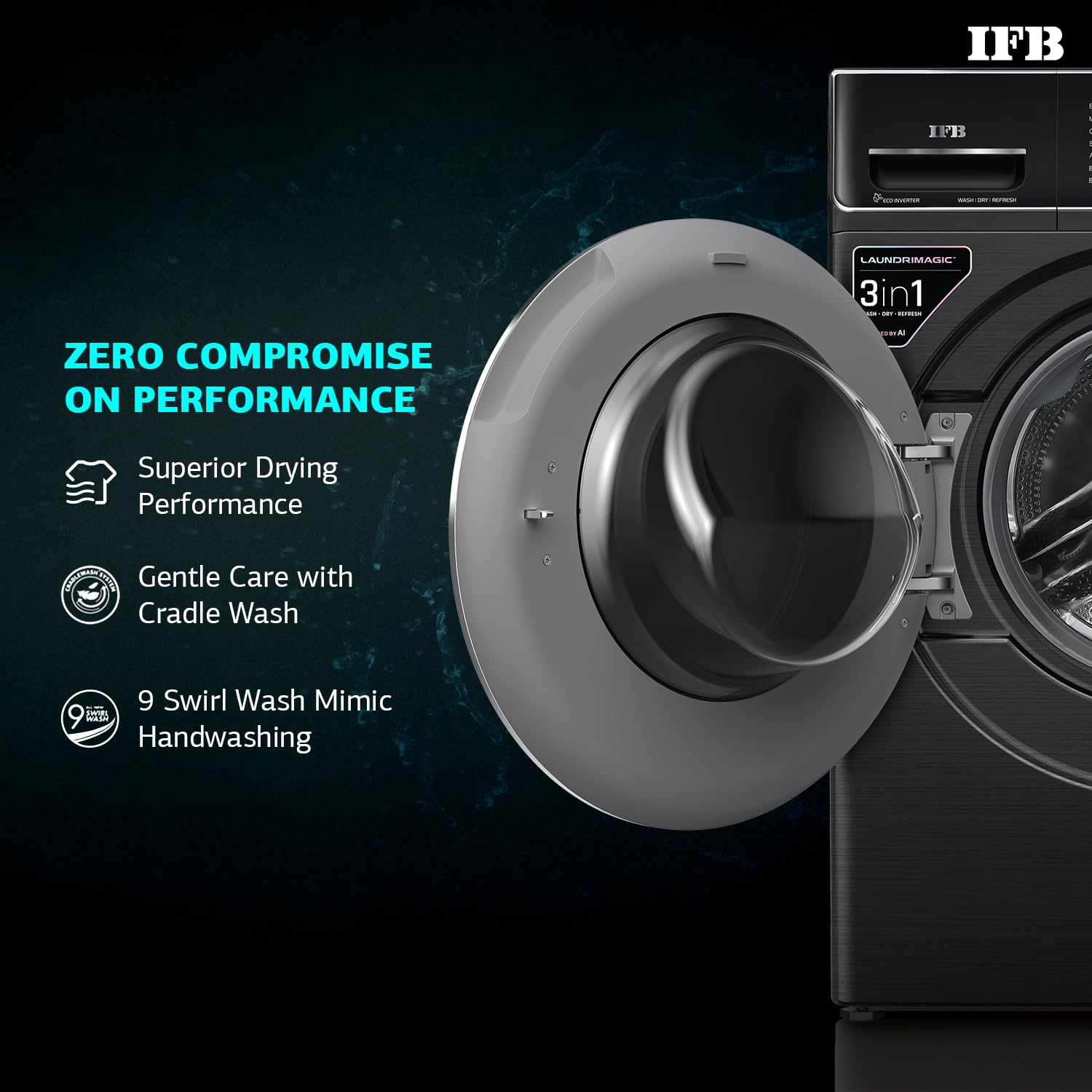 IFB Laundrimagic 3-in-1 8.5 Kg/6.5 Kg/2.5 Kg Inverter Washer Dryer Refresh (Executive ZXB, Black)