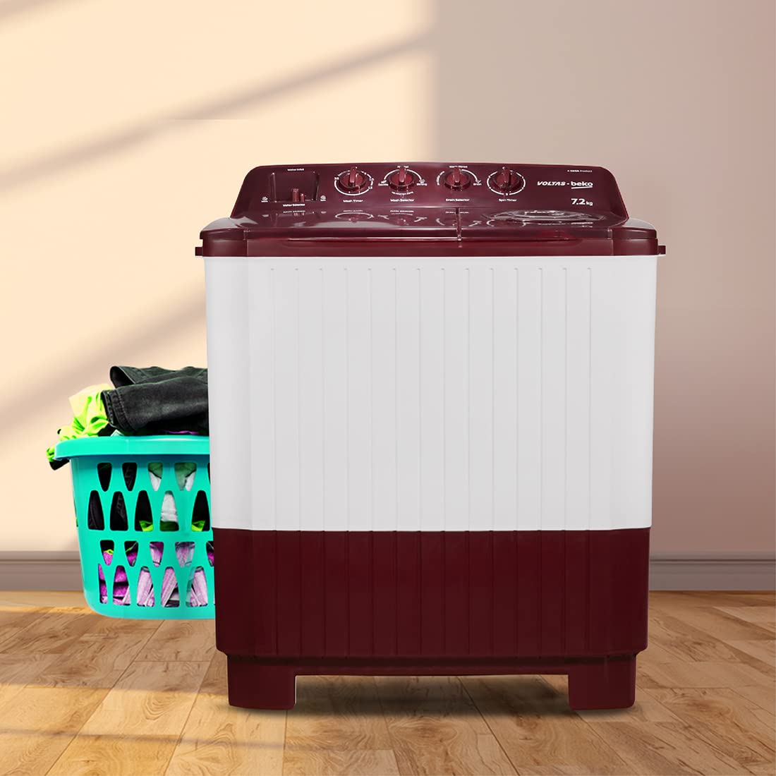 Voltas beko 7.2 kg Semi-Automatic twin tub Washing machine (WTT72) Burgundy