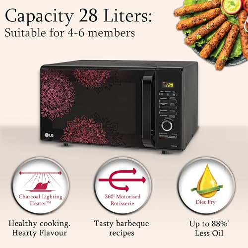 LG 28 L Charcoal Convection Healthy Microwave Oven (MJ2887BIUM, Black, Healthy Heart Recipes, Diet Fry, 360° Motorised Rotisserie & 10 Years of warranty on Charcoal Heater)