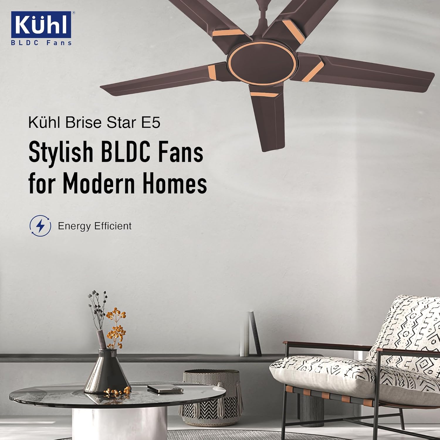 KUHL Brise Star E5 1320mm BLDC Ceiling Fan with Remote | 65% Energy Savings | BEE 5 Star & ISI Certified | High Air Flow