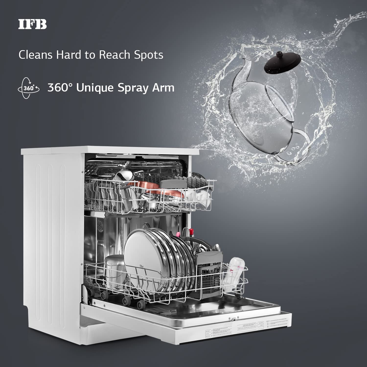 IFB 12 Place Settings ‎Hot water wash Free Standing Dishwasher (Neptune FX1, White, In Built Heater with Hygienic Steam Drying, Perfect for Indian Utensils)