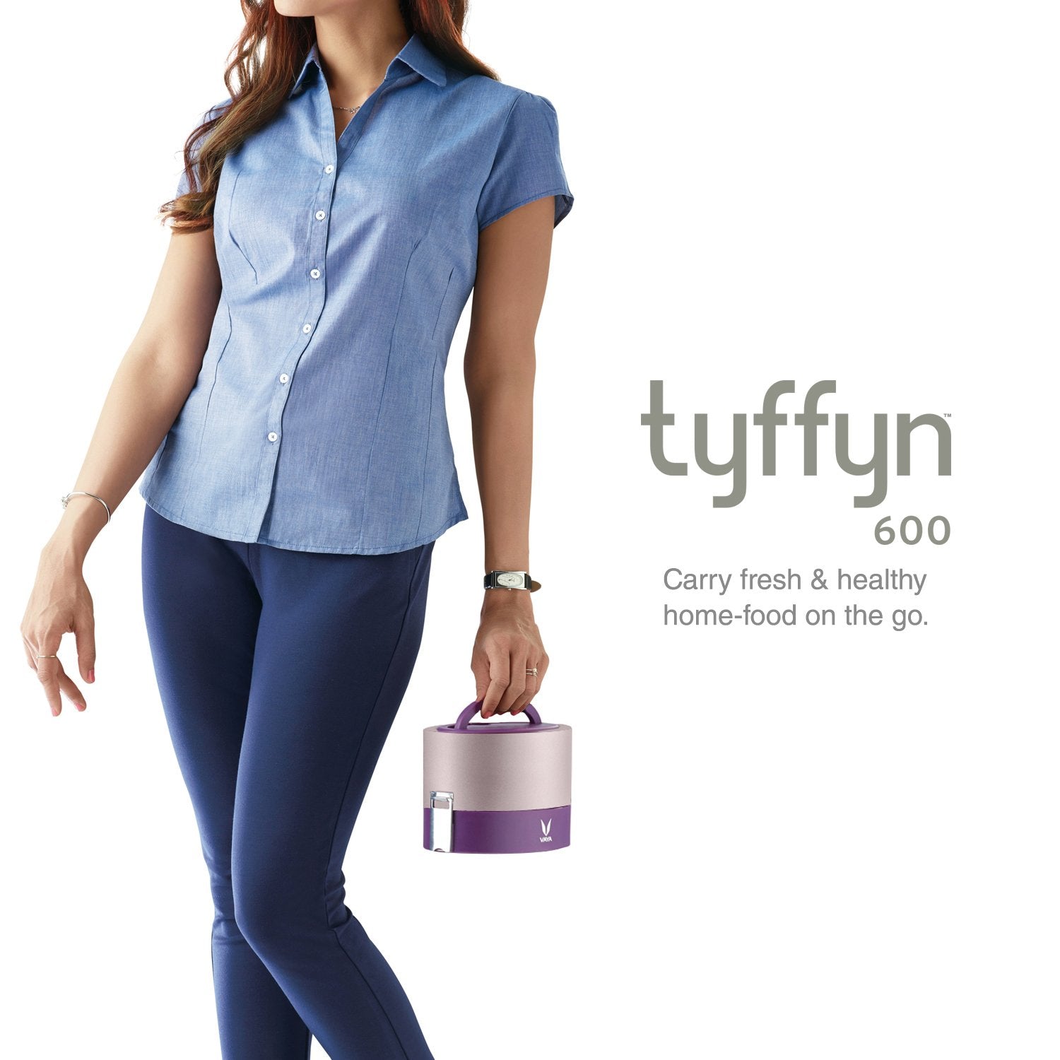 VAYA TYFFYN Lunch Box for Kids for School, Polished Stainless Steel 600ml Insulated Tiffin Box Without BagMat, Hot Lunch Box for Boys with 2 Leak Resistant Containers, Purple