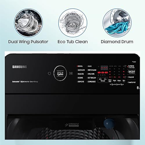 Samsung 8 kg, 5 star, Ecobubble, Super Speed, Wi-Fi, Digital Inverter, Fully-Automatic Top Load Washing Machine (WA80BG4546BDTL, Versailles Gray)