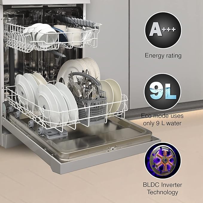 Godrej Eon Dishwasher | Steam Wash Technology |13 place setting |Perfect for Indian Kitchen| A+++ Energy rating | DWF EON VES 13Z SI STSL- Satin Silver