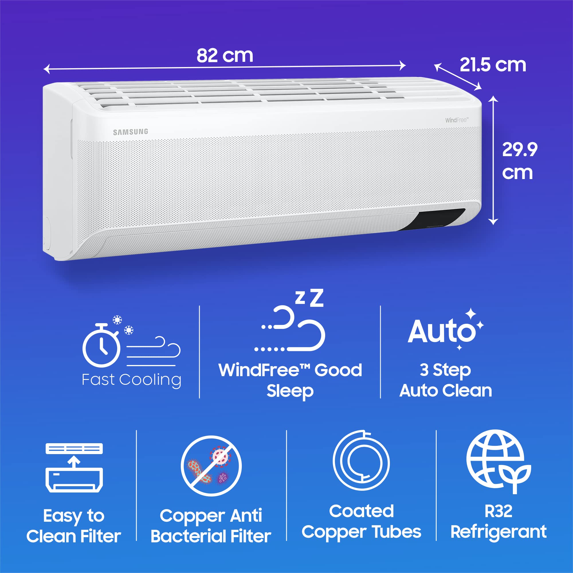 Samsung 1 Ton 3 Star Wind-Free Technology Inverter Split AC (Copper, Convertible 5-in-1 Cooling Mode, Easy Filter Plus (Anti-Bacteria), 2023 Model AR12CYLAMWK White)